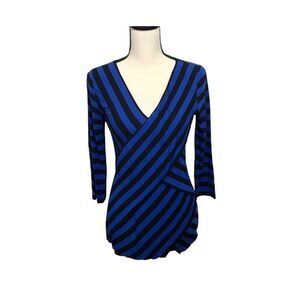 Vince Camuto Black & Blue Striped Zig Zag Blouse Size M